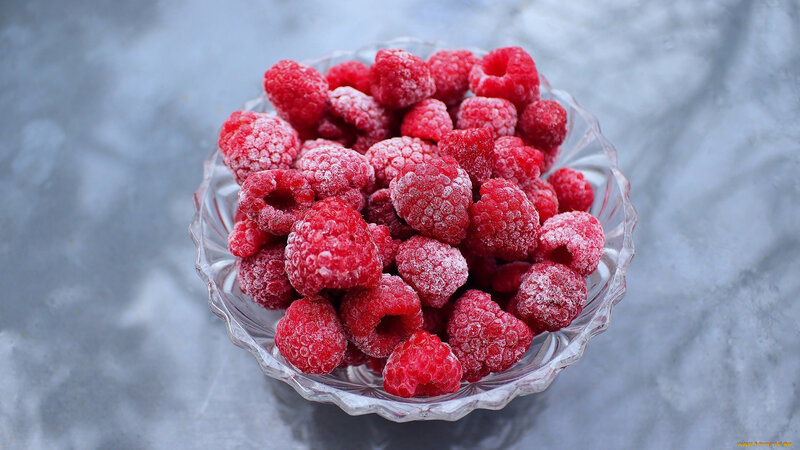 Frozen Raspberries in Bowl