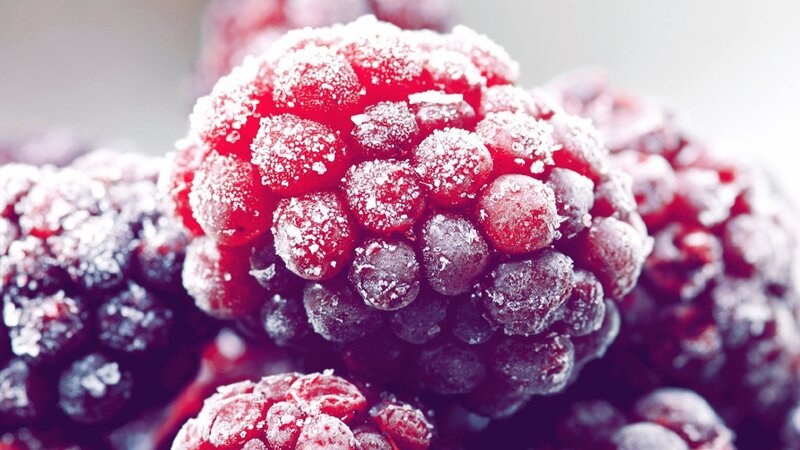 Frozen Raspberries — Red, Cool, Photograph