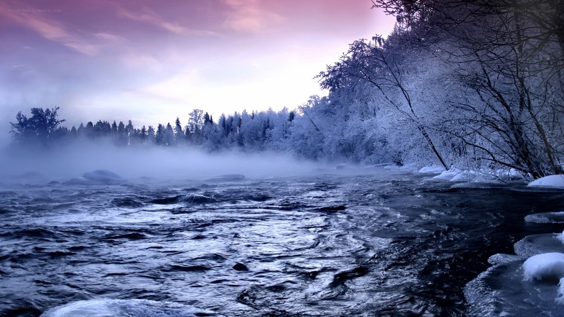 frozen river at dawn