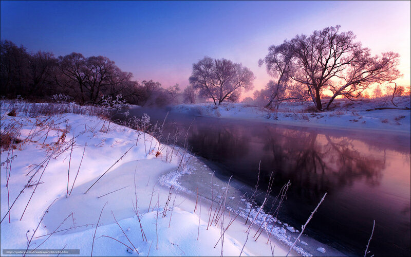 Frozen River at Dawn — Blue, Serene, Winter