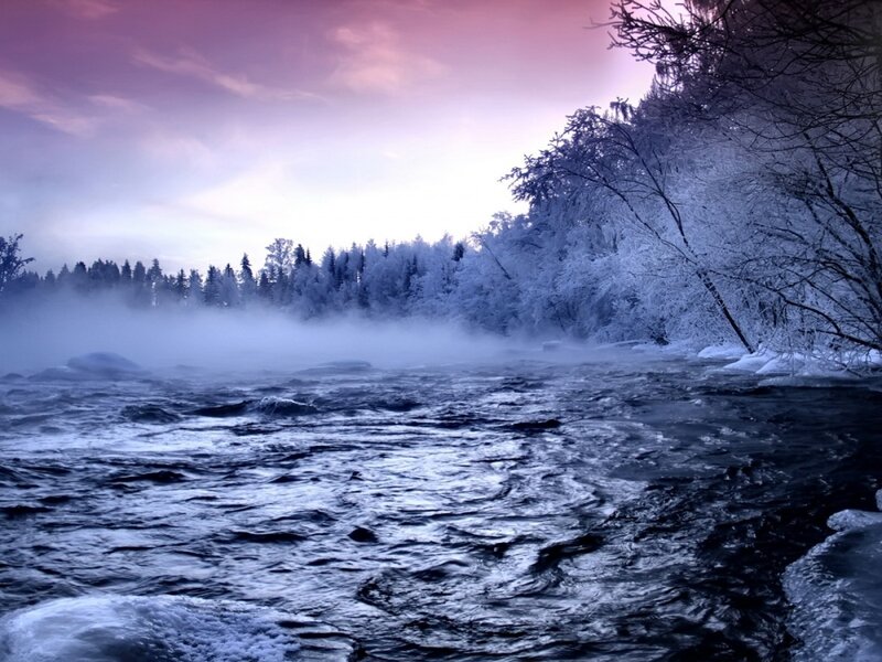 frozen river at dusk