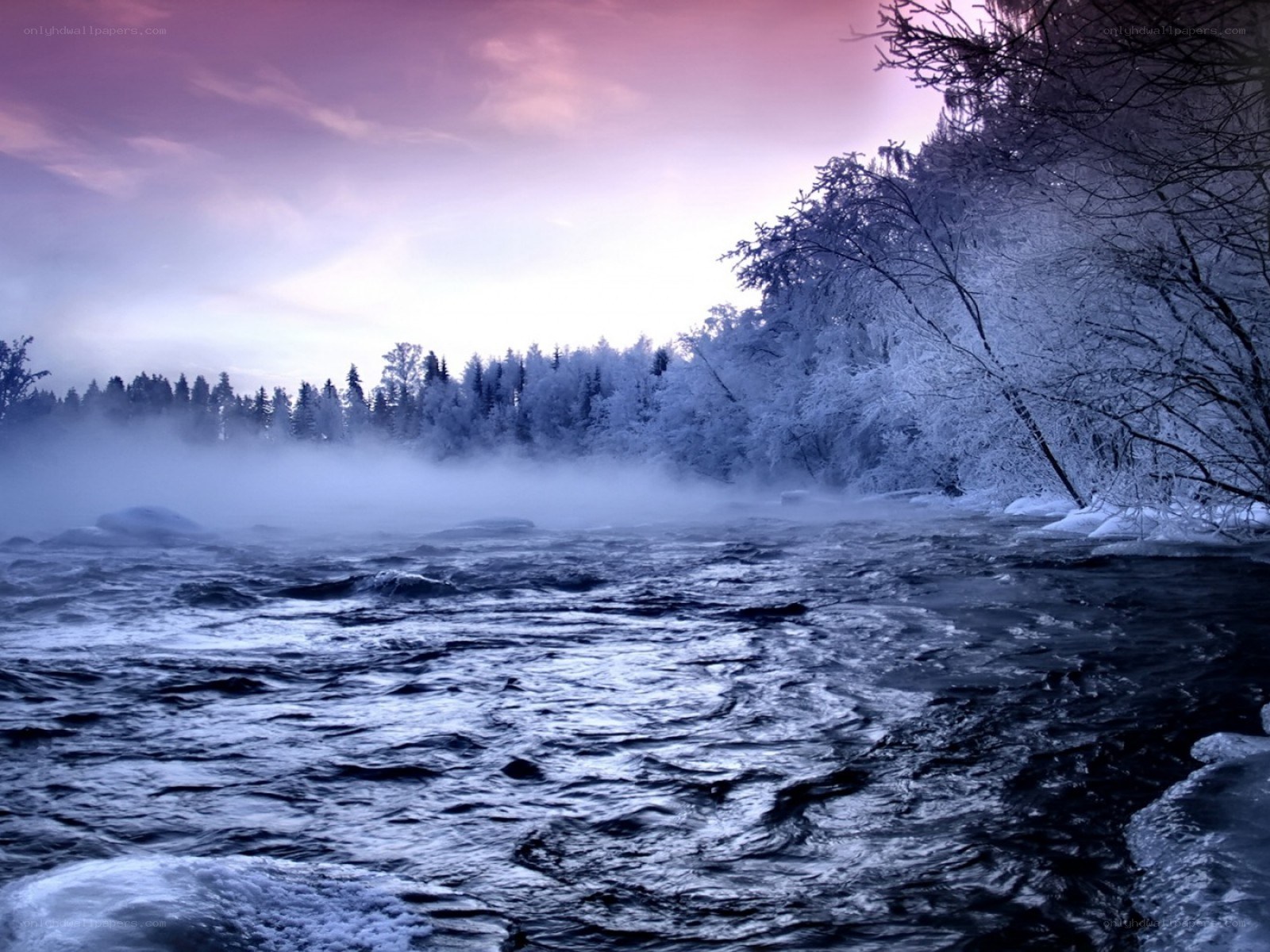 frozen river at dusk