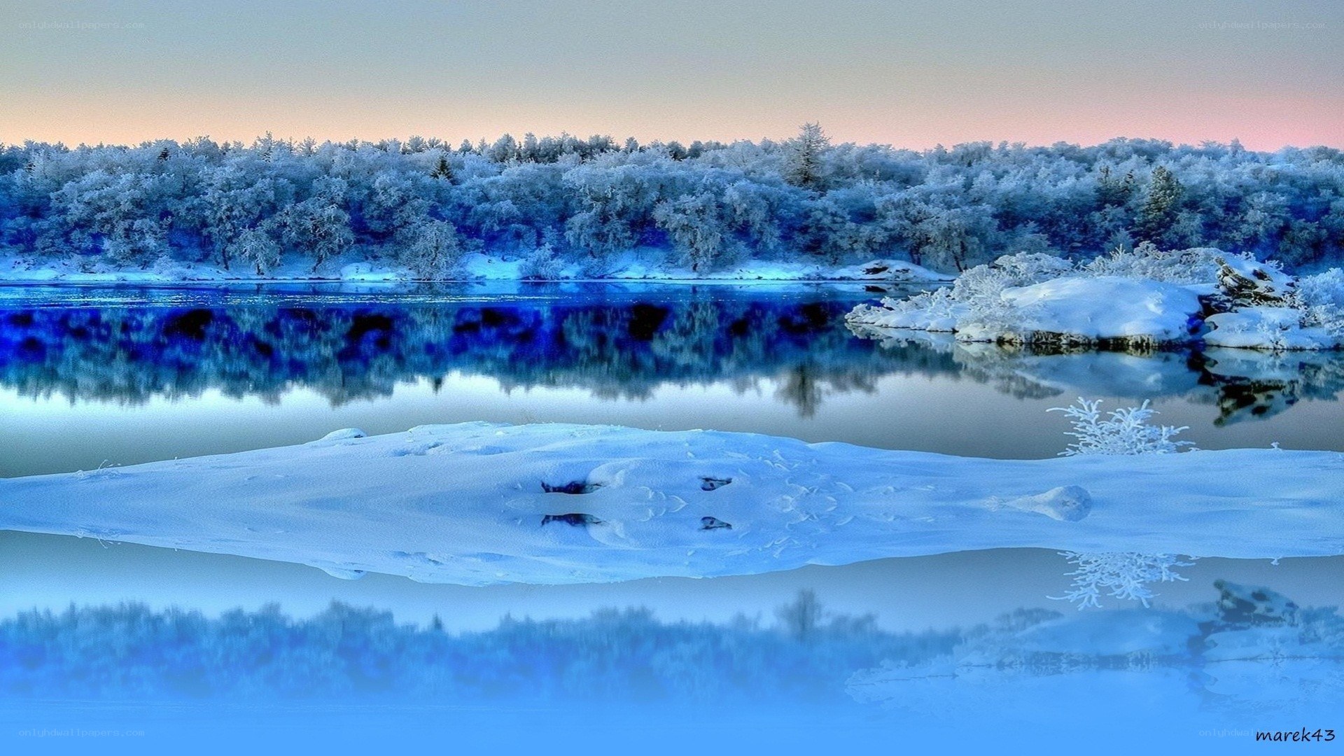 frozen river at dusk