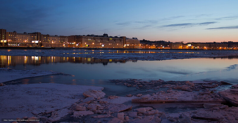 Frozen River at Dusk — Blue, Serene, Night