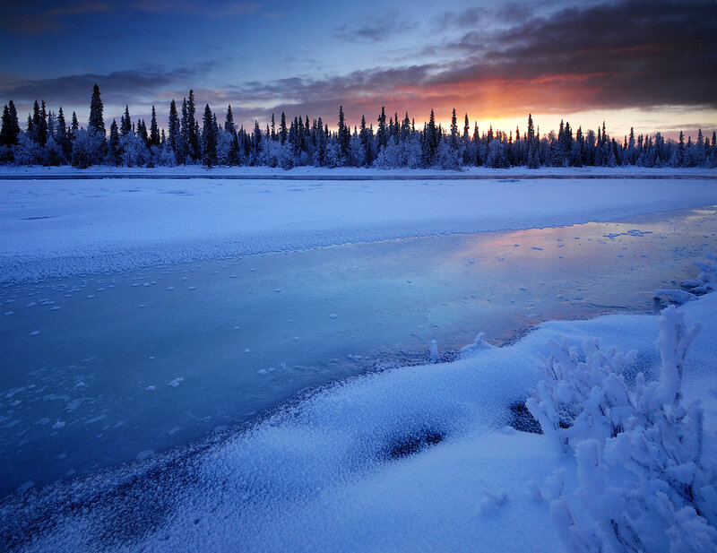 Frozen River at Dusk — Blue, Serene