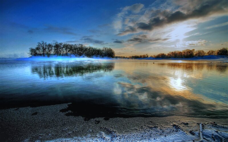 Frozen River at Dusk — Blue