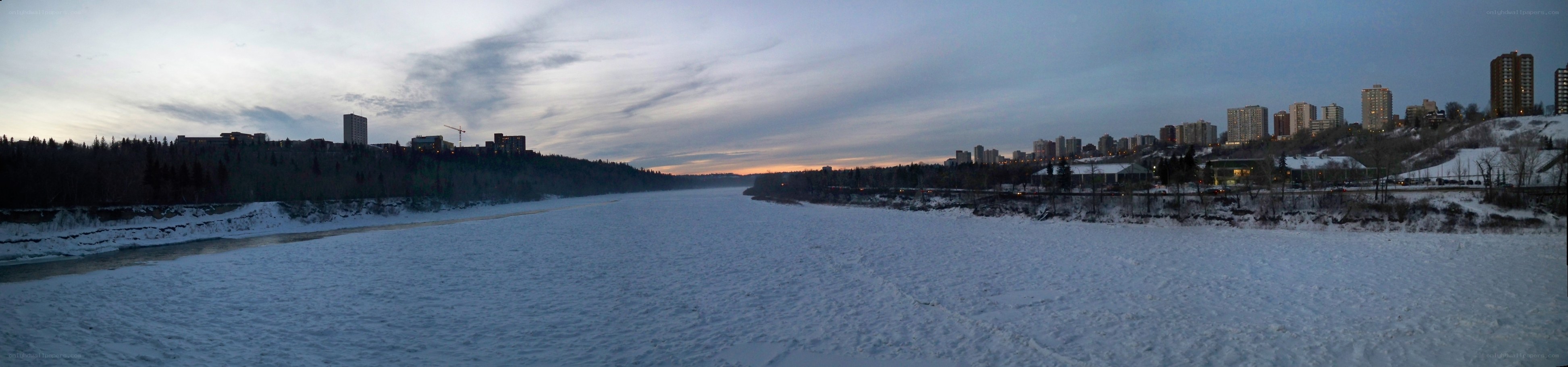 Frozen river at dusk in Edmonton