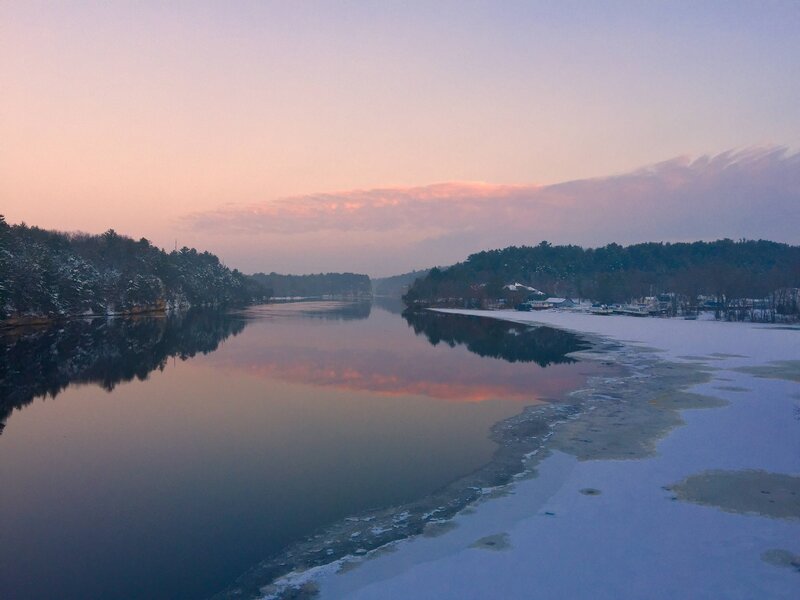 Frozen River at Dusk — Pink, Serene