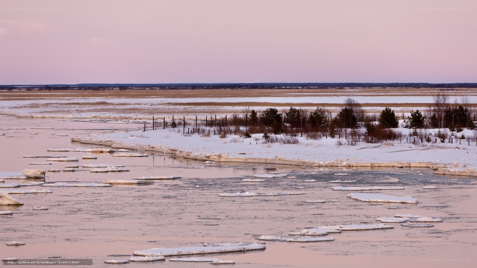 Frozen river at dusk