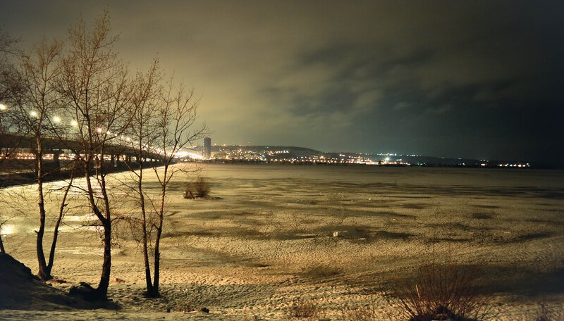 frozen river at night