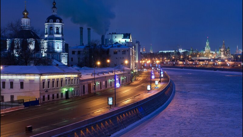 Frozen River at Night — Blue, Calm