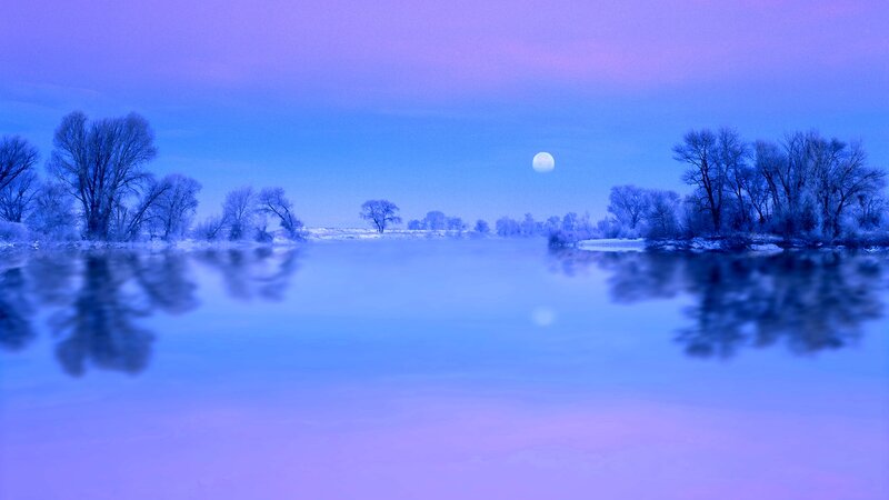 Frozen River at Night — Blue, Serene