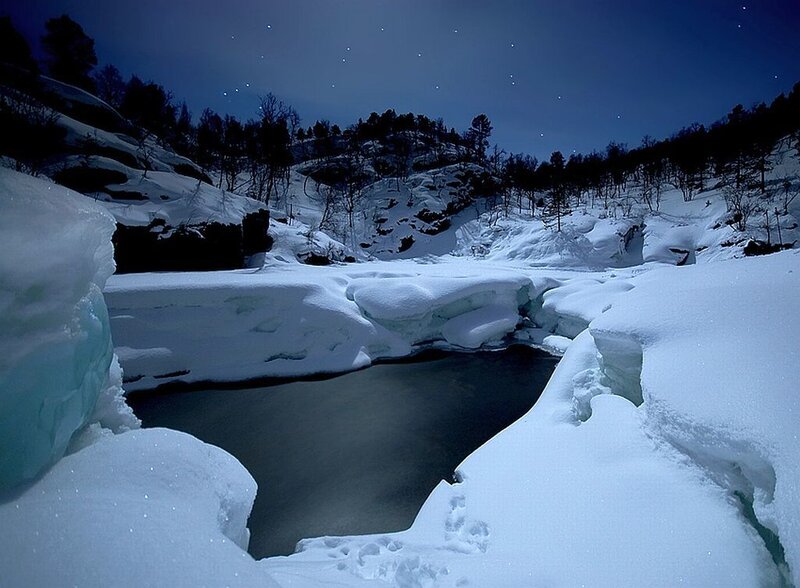 Frozen River at Night — Blue