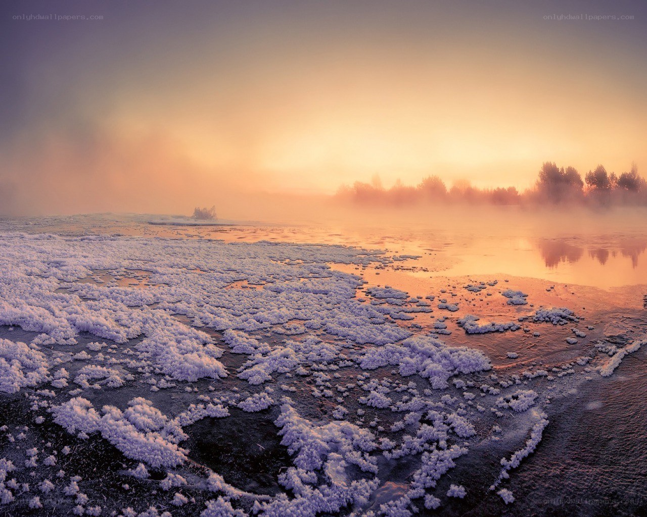 frozen river at sunrise