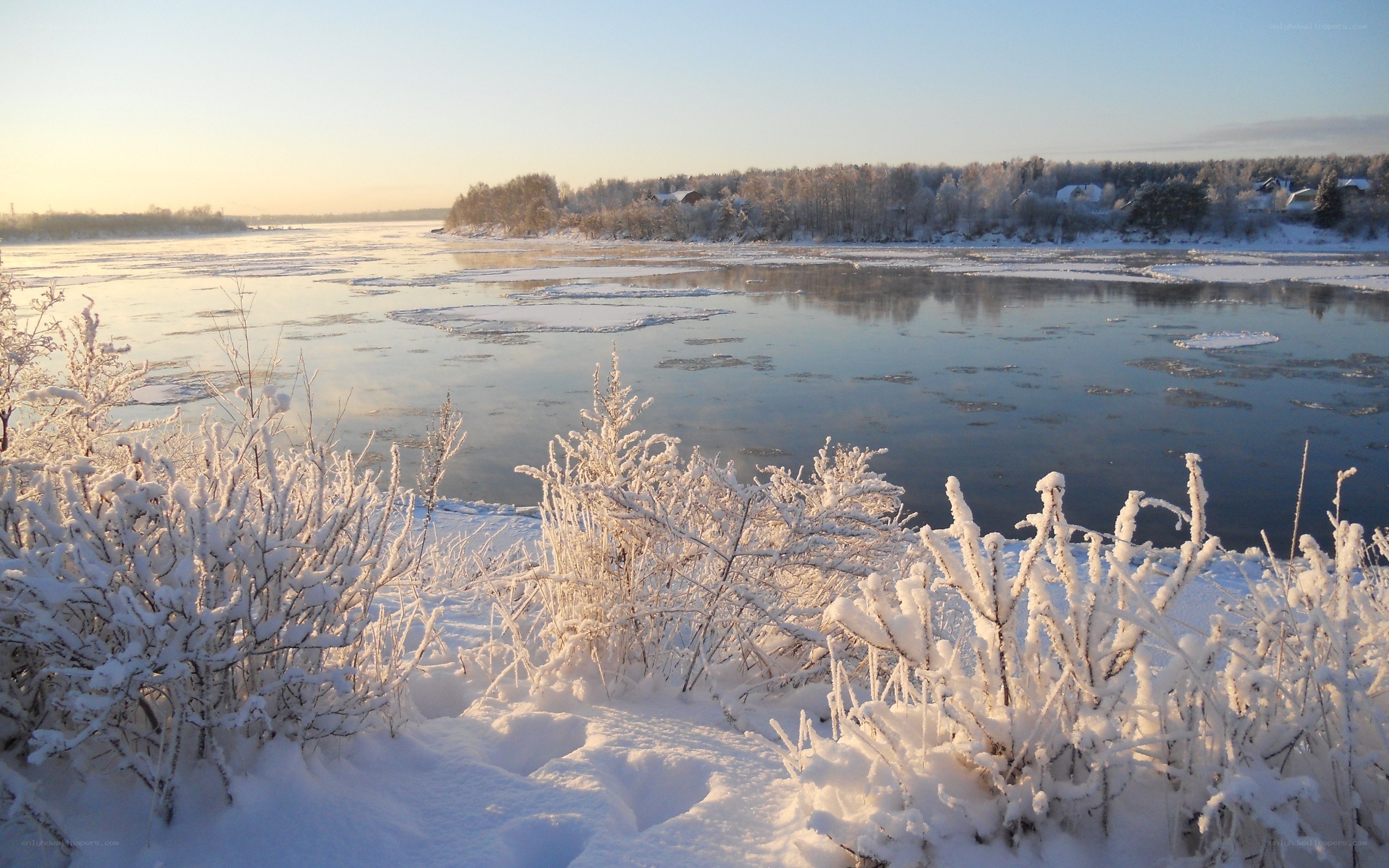 Frozen river at sunrise