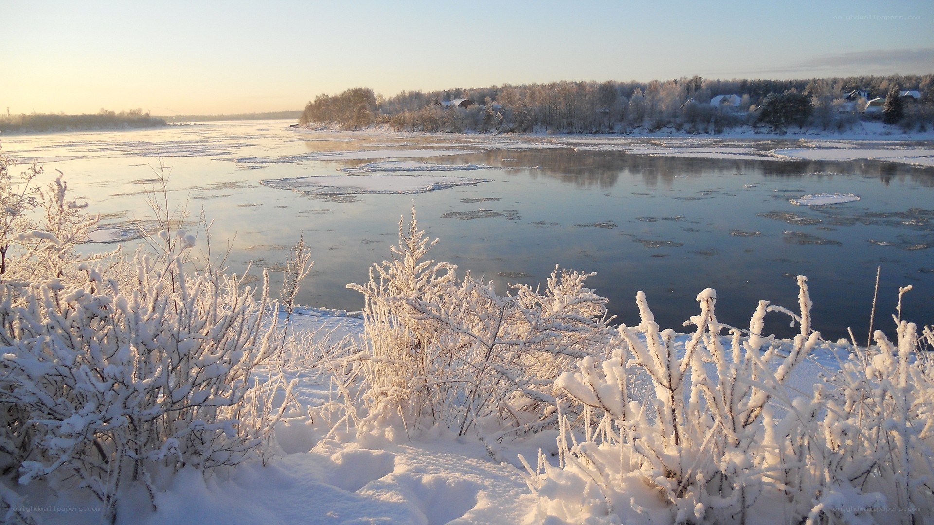 frozen river at sunrise
