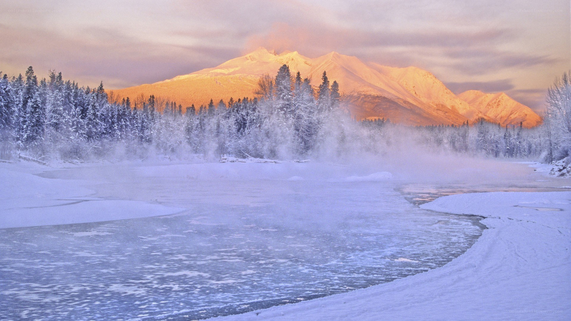 Frozen river at sunrise