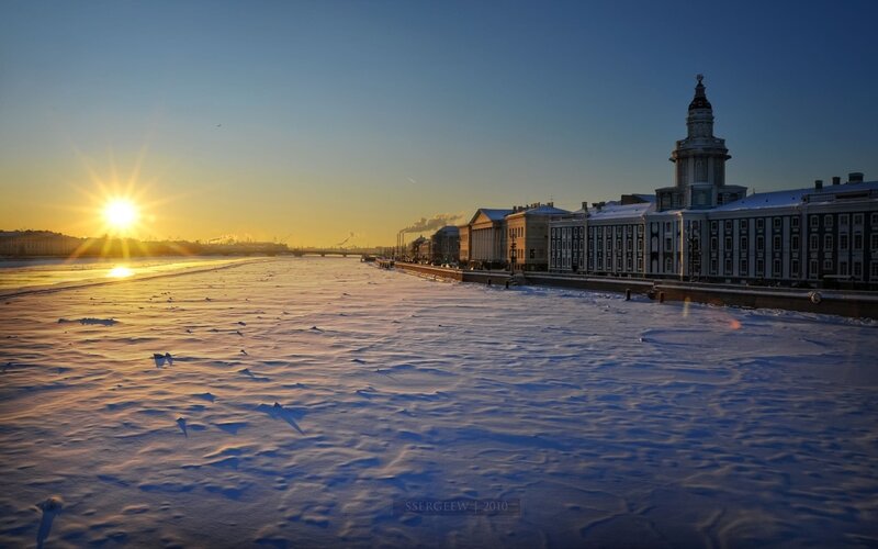 Frozen River at Sunrise — Blue