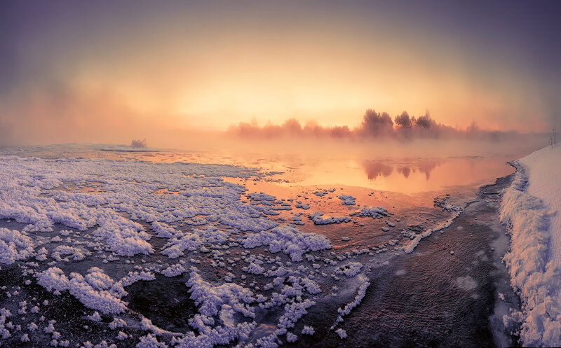 Frozen River at Sunrise — Orange