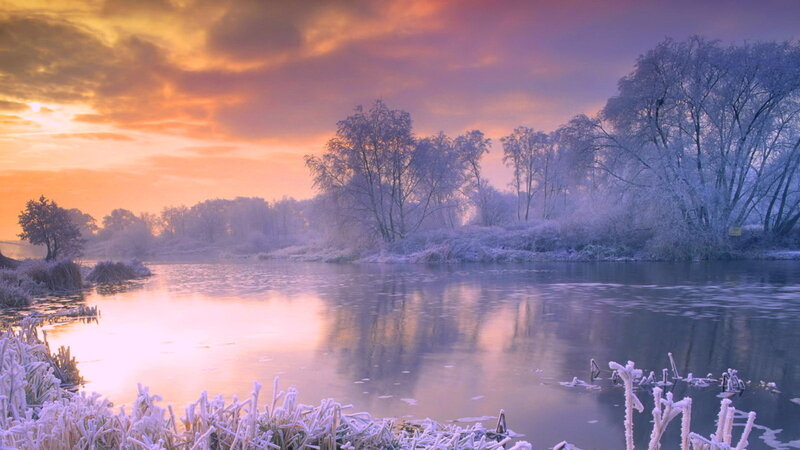 Frozen River at Sunrise — Purple, Serene