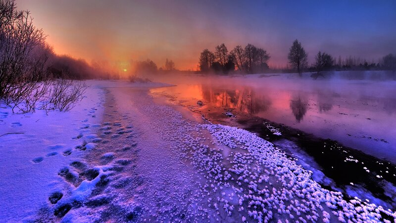 Frozen River at Sunrise — Purple