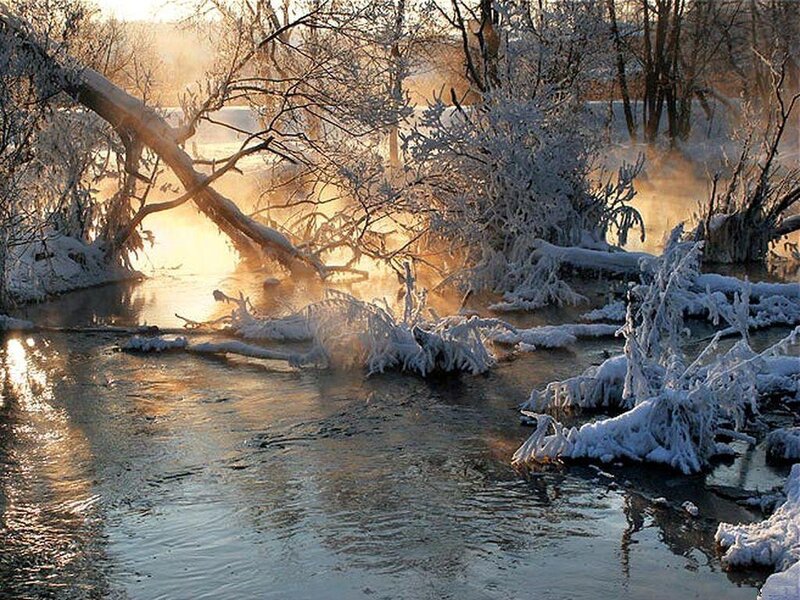 Frozen River at Sunrise — White, Serene
