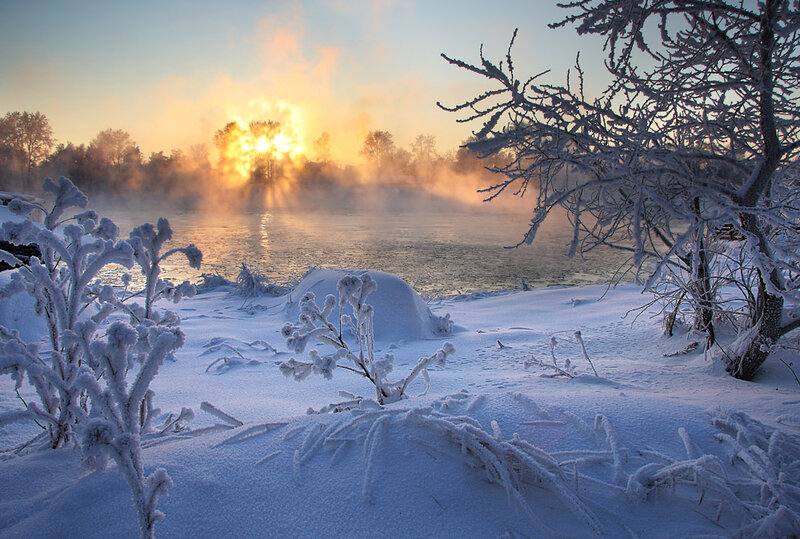 Frozen River at Sunrise — White