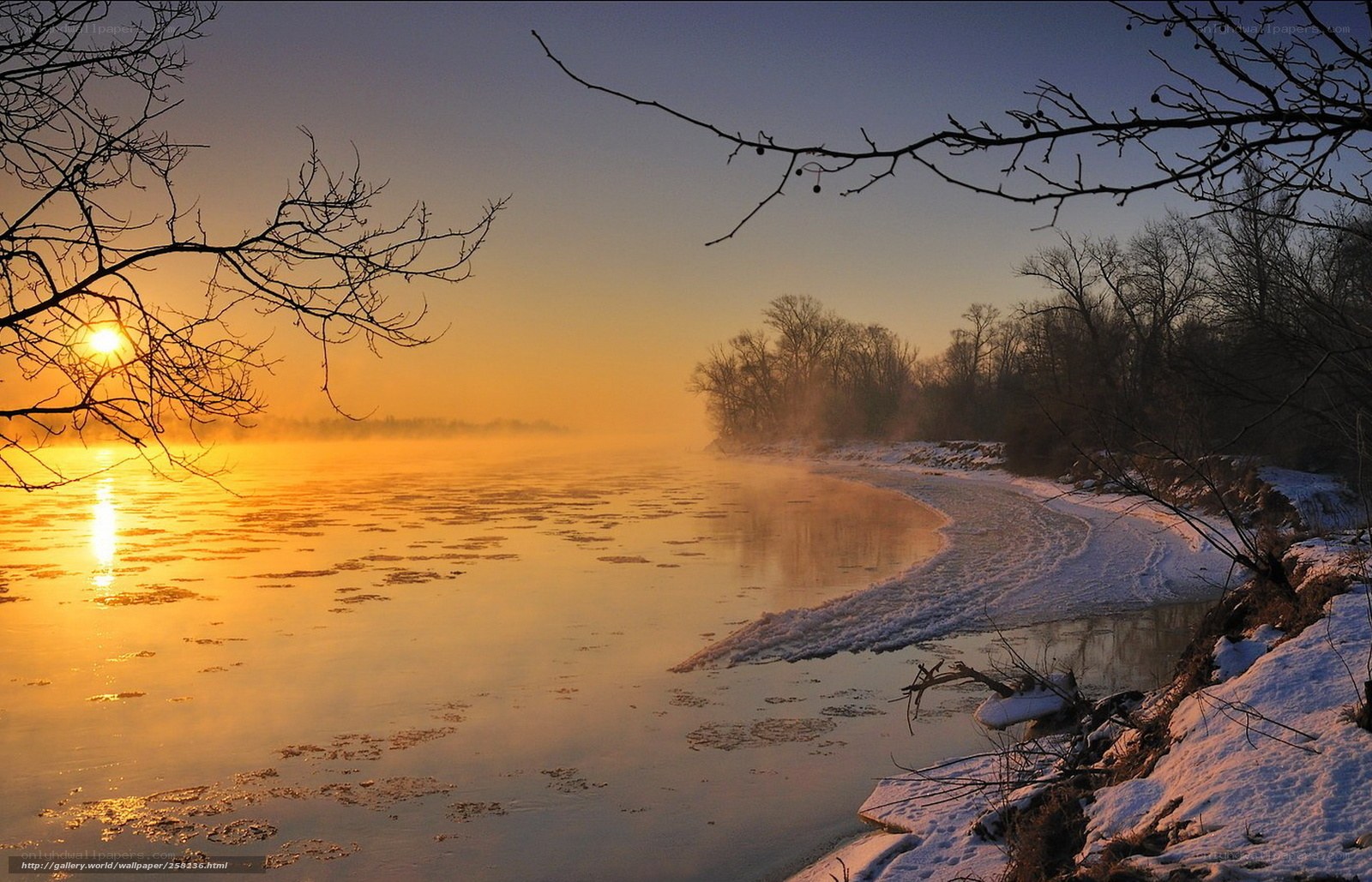 frozen river at sunrise