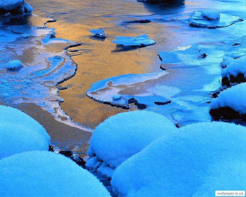 Frozen river at sunset