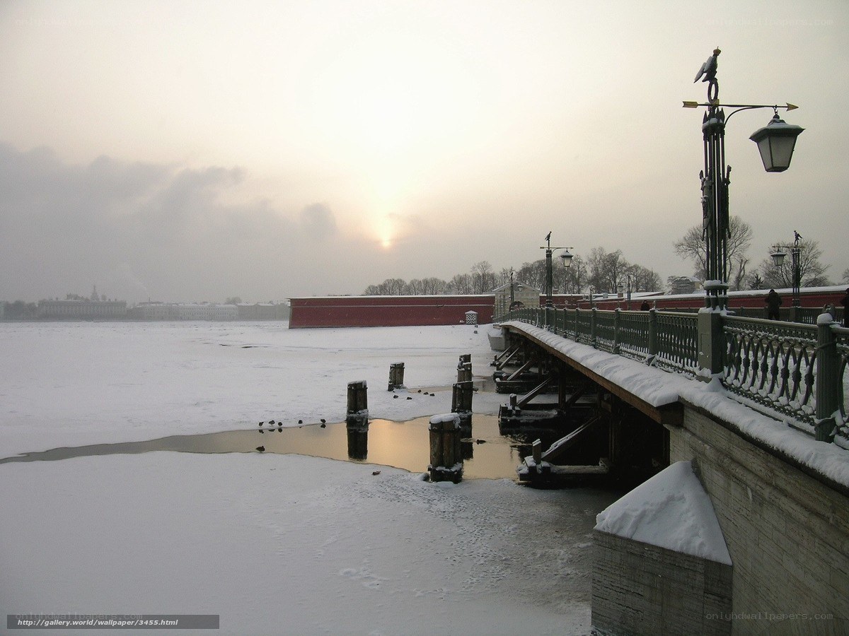 Frozen river at sunset