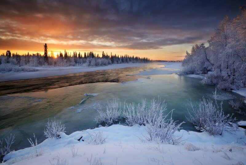 Frozen River at Sunset — Orange