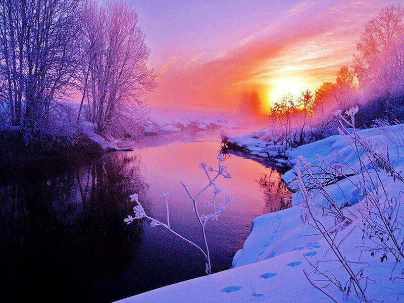 Frozen River at Sunset — Purple