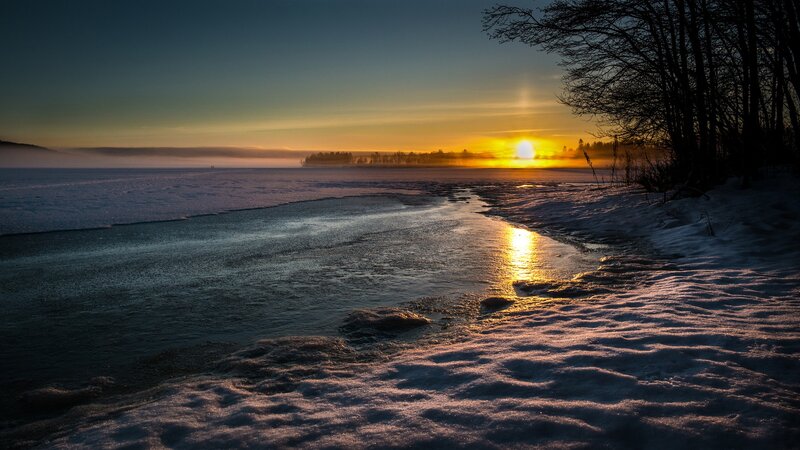 Frozen River at Sunset — Yellow, Serene