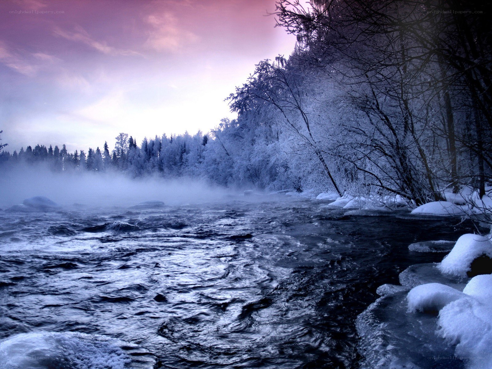 frozen river at twilight