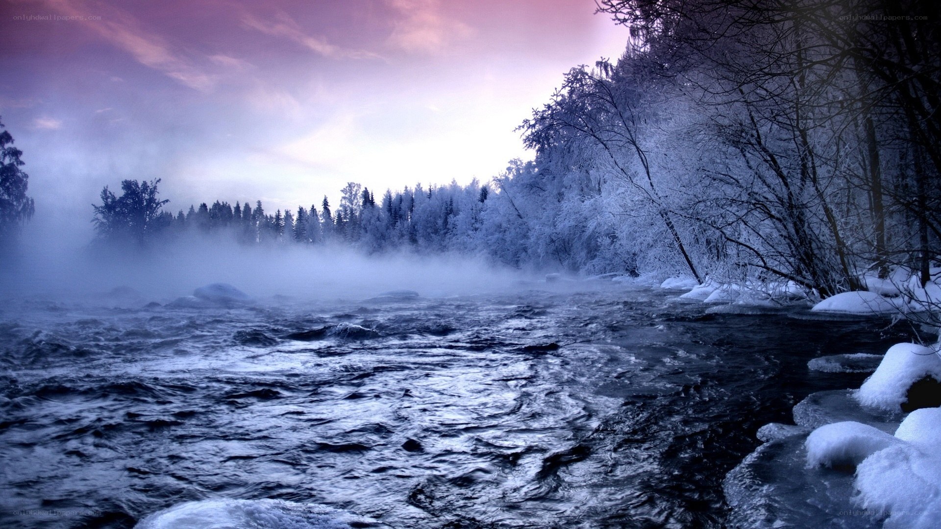 frozen river at twilight