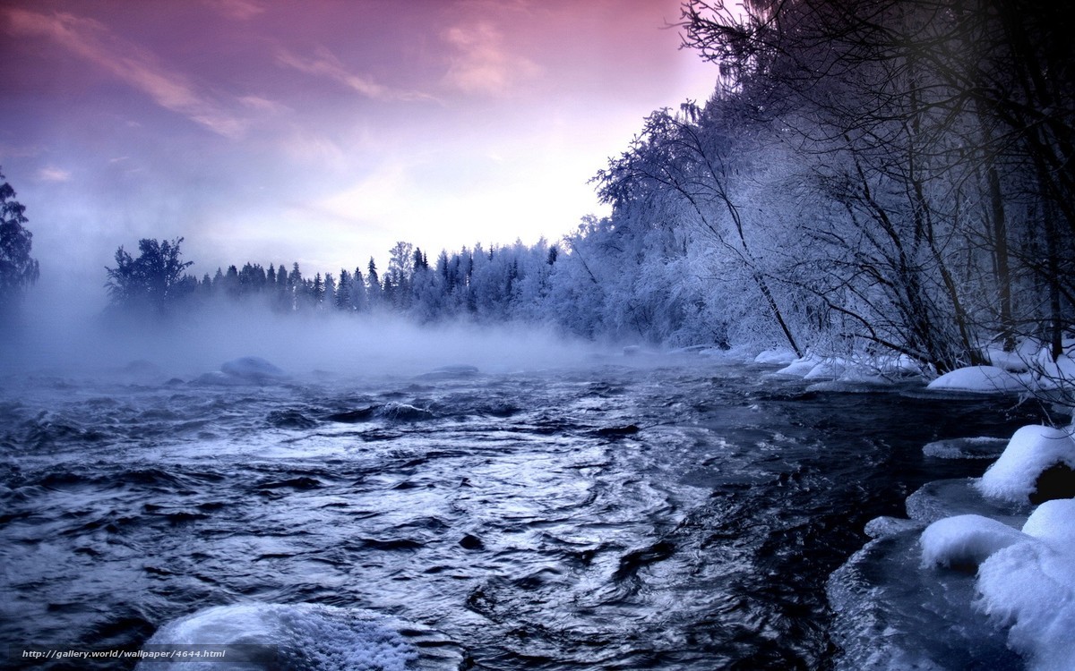 Frozen river at twilight