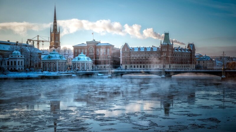 Frozen River Cityscape — Blue
