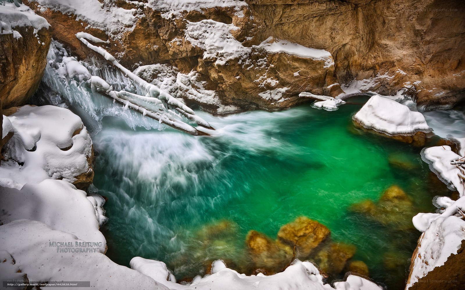Frozen river in a canyon
