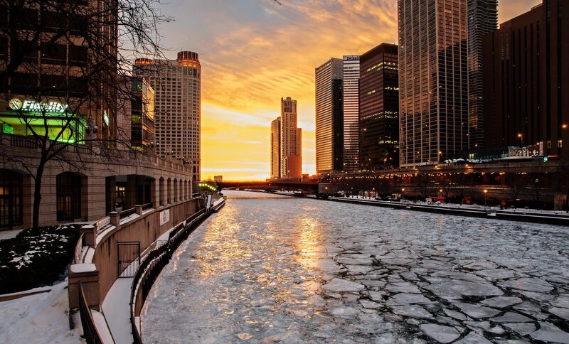 Frozen River in City — Orange