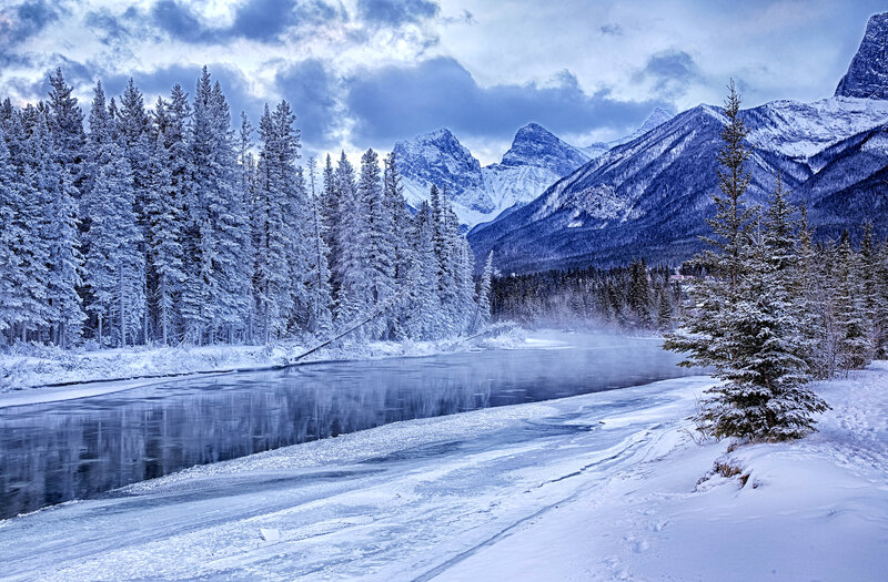 Frozen River in Mountains — Blue, Cold