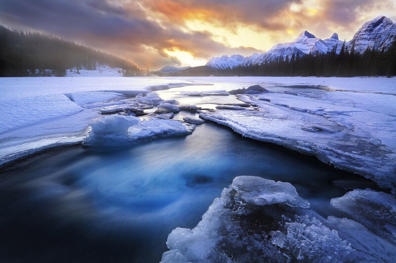 Frozen River in Mountains — Blue, Dramatic