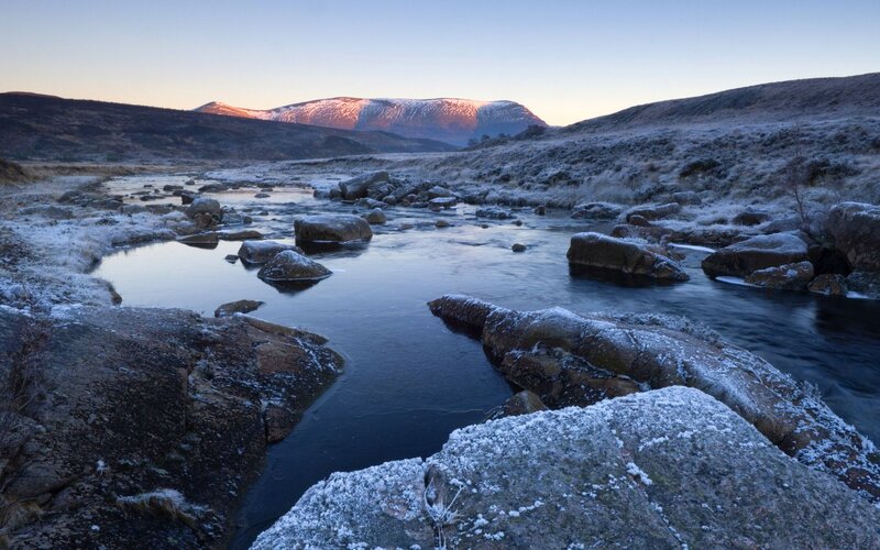 Frozen River in Mountains — Blue, Serene
