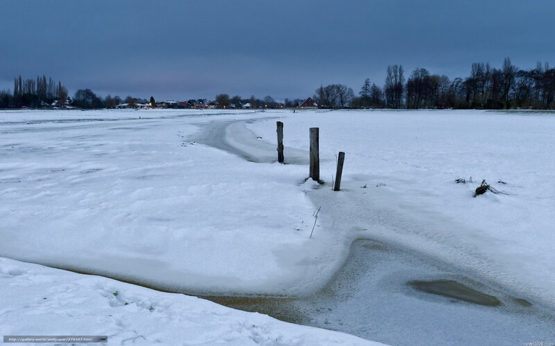 Frozen River in Snow — White