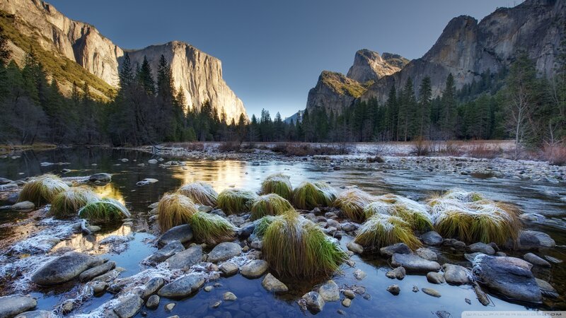 Frozen River in Valley — Blue