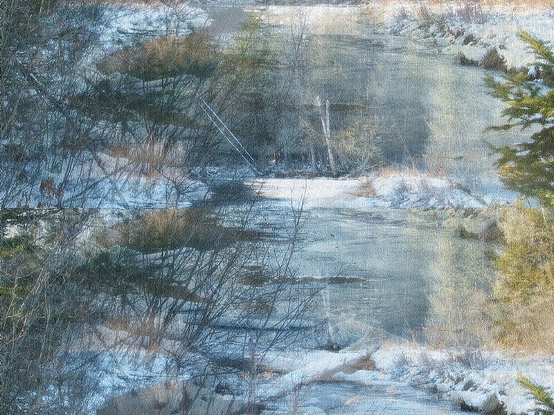 Frozen River in Winter — Blue, Cold, Painting