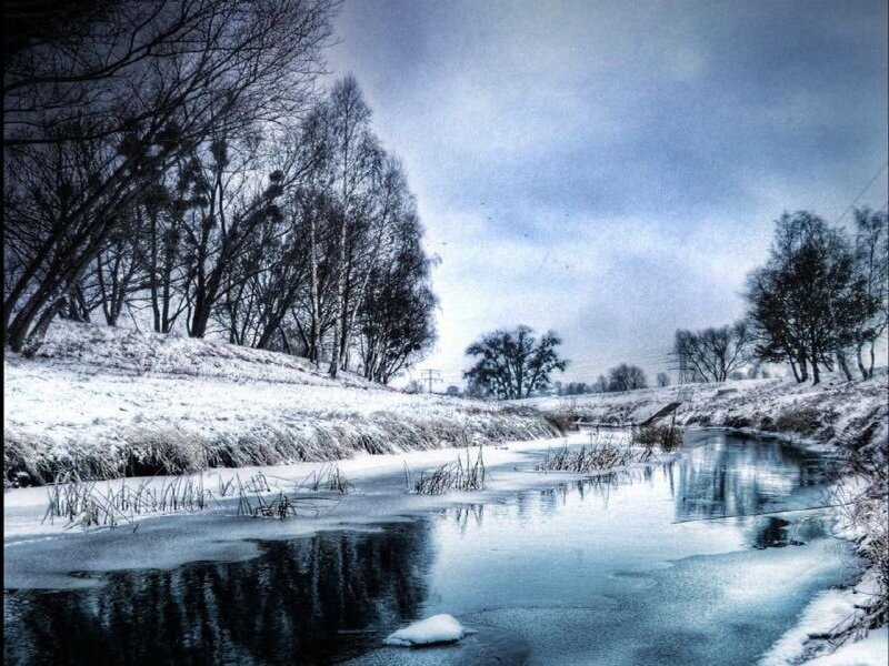 Frozen River in Winter — Blue, Cold, Photograph, Snow
