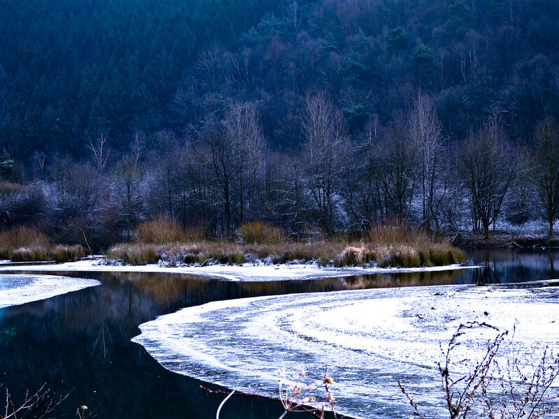 Frozen River in Winter — Blue, Cold, Photograph