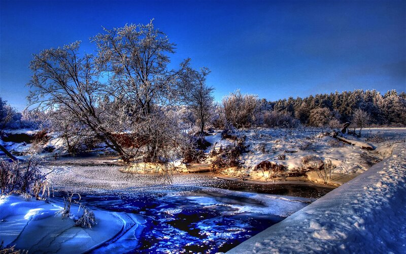Frozen River in Winter — Blue, Serene, Photograph, Snow