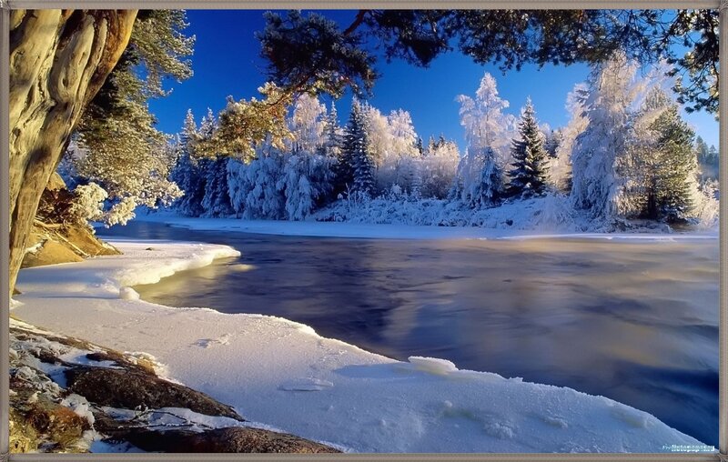 Frozen River in Winter — Blue, Serene, Photograph