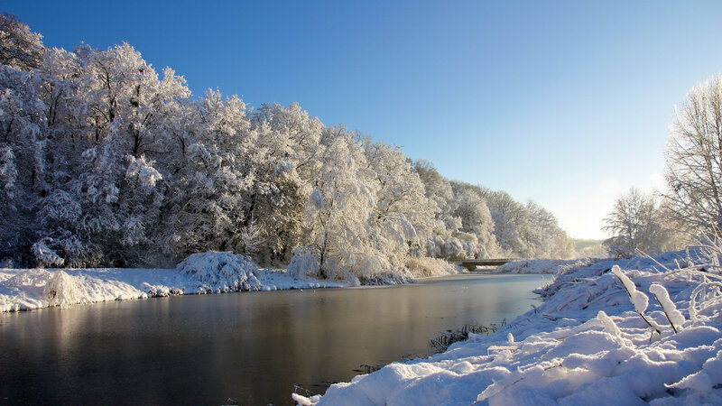 Frozen River in Winter — Blue, Serene